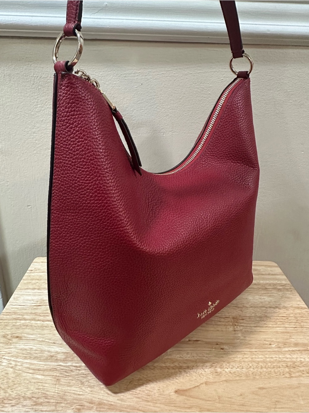kate spade Red Pebbled Leather Shoulder Hobo Bag with Hold Hardware - Picture 6 of 16